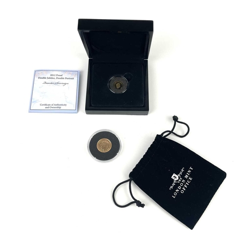 338 - A 2012 half sovereign coin and a 2012 quarter sovereign coin. The quarter with box and certificate.