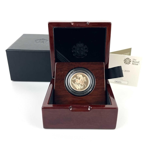 340 - A 2019 full sovereign coin. Within fitted box and Royal Mint certificate.