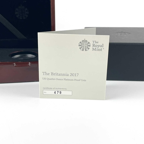 345 - A 2017 Quarter Ounce Platinum proof Britannia coin. 7.85g, within Royal Mint box and with certificat... 