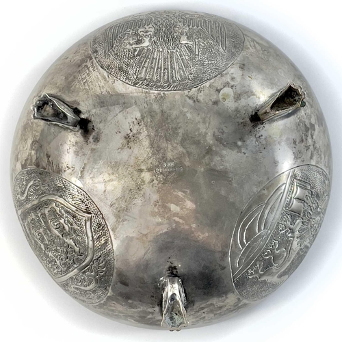 35 - A Cypriot 800 silver bowl stamped SOPHOCLIDES. The bowl embossed with three circular medallions, rai... 