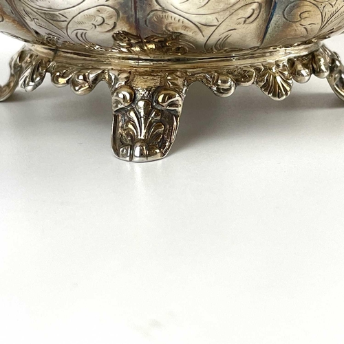 41 - An impressive William IV Irish silver three piece tea set by James Moore. Of squat lobed form with l... 