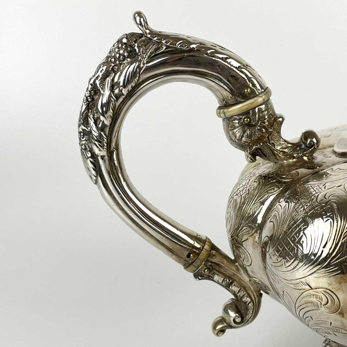 41 - An impressive William IV Irish silver three piece tea set by James Moore. Of squat lobed form with l... 