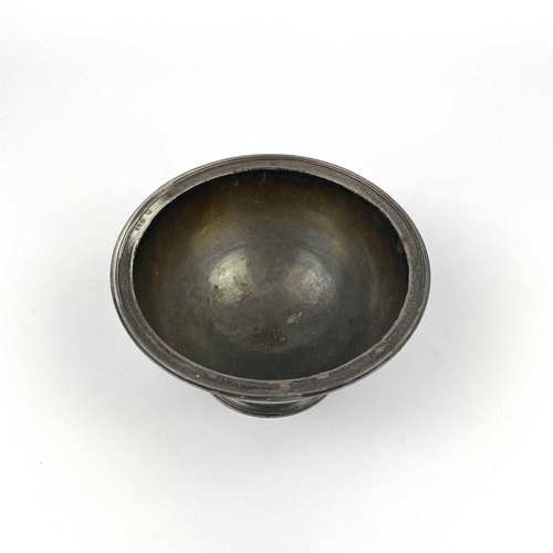 46 - A modern silver pedestal bowl. With a hammered finish, London 1966, diameter 14cm, 7.49 toz.