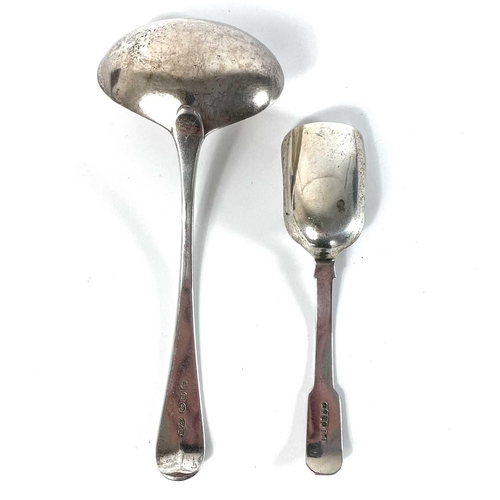 49 - A George IV silver stilton scoop by Francis Clark. Fiddle thread pattern, Birmingham 1827; together ... 