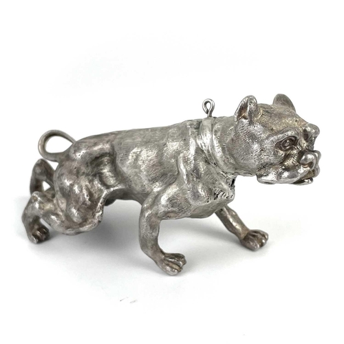 51 - A modern heavy silver bulldog, naturistically modelled, maker Edmund Kaslewski, London 1991, length ... 