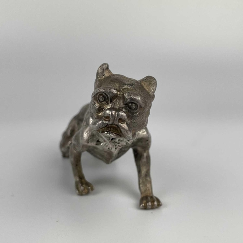 51 - A modern heavy silver bulldog, naturistically modelled, maker Edmund Kaslewski, London 1991, length ... 