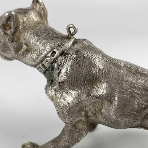 51 - A modern heavy silver bulldog, naturistically modelled, maker Edmund Kaslewski, London 1991, length ... 