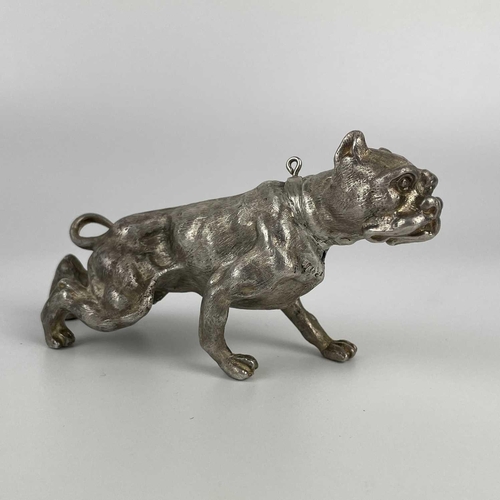 51 - A modern heavy silver bulldog, naturistically modelled, maker Edmund Kaslewski, London 1991, length ... 