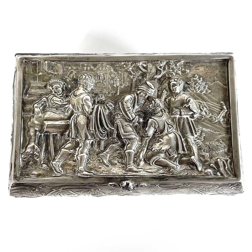 75 - An early 20th century silver hinge lidded box by Berthold Muller. Of rectangular bellied section, em... 