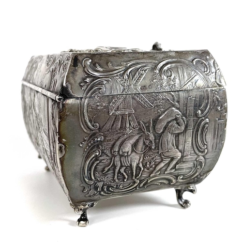 75 - An early 20th century silver hinge lidded box by Berthold Muller. Of rectangular bellied section, em... 