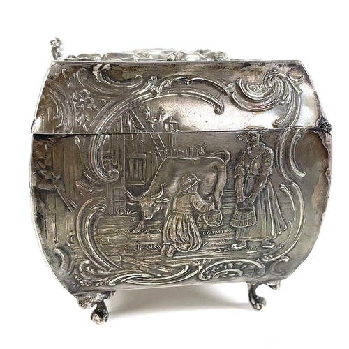 75 - An early 20th century silver hinge lidded box by Berthold Muller. Of rectangular bellied section, em... 