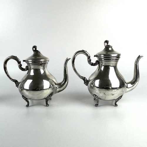 80 - A 20th century Colombian 925 sterling silver three piece coffee set. Of bellied form, the coffee and... 