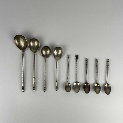 90 - Eight various Russian silver spoons. Each with 84 standard marks, length of longest 16cm, 151g.