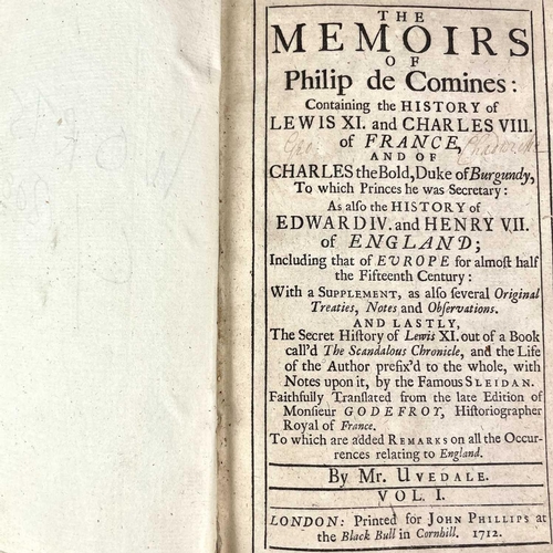 100 - Six 18th century works and a 19th century. Mr UVEDALE. 'The Memoirs of Philip de Comines: Containing... 