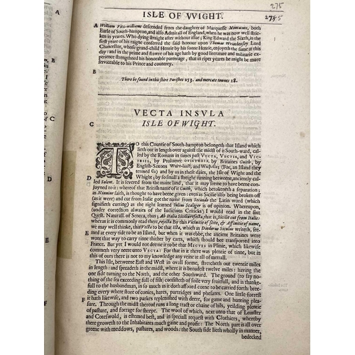 136 - Willam Camden interest. Collected text extracts from the 1637 edition of 'Britannia,' bound in two v... 