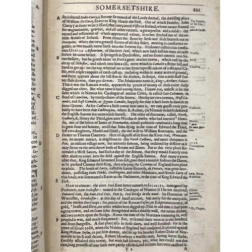 136 - Willam Camden interest. Collected text extracts from the 1637 edition of 'Britannia,' bound in two v... 