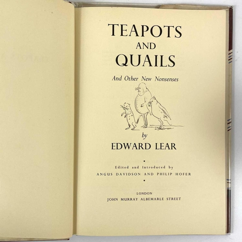 151 - Two books on Edward Lear. TEAPOTS AND QUAILS By Edward Lear Edited by Angus Davidson and Philip Hofe... 