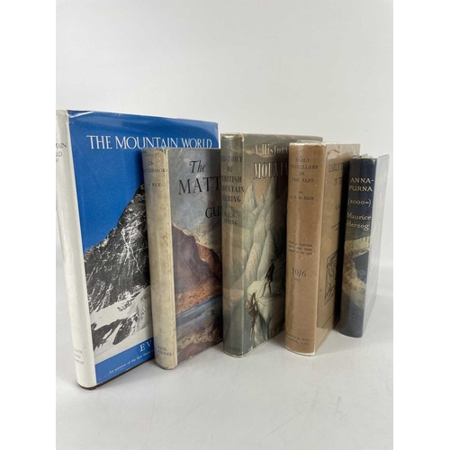 159 - Seven books on mountaineering. ANNAPURNA By Maurice Herzog (1952) Jonathan Cape. First edition. Toge... 