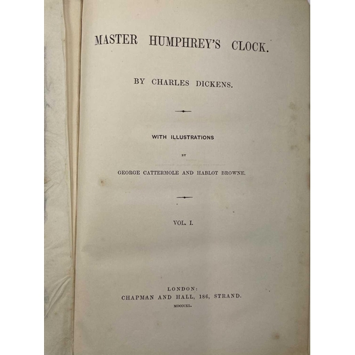 180 - CHARLES DICKENS. 'Master Humphrey's Clock'. Three vols, original cloth, rubbed and bumped, sun bleac... 