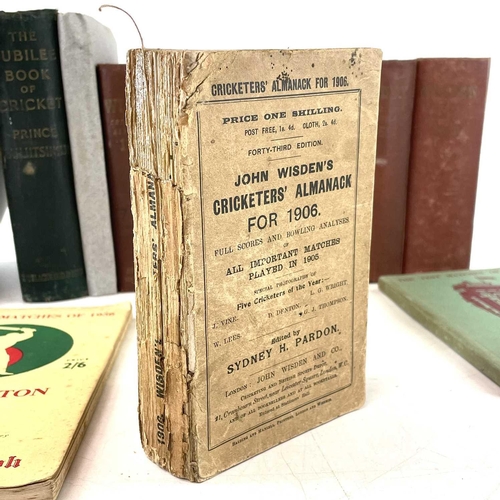 187 - CRICKET INTEREST 'John Wisden's Cricket Almanack for 1906,' original paper wraps, loss to spine, adv... 