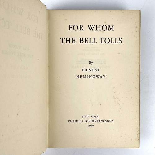 216 - ERNEST HEMINGWAY. 'For Whom the Bell Tolls'. First edition thus, original cloth, rebacked, rubbed, t... 