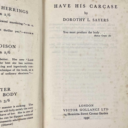 271 - Sixteen works by Dorothy L Sayers. 'Have his Carcase', original cloth, rubbed and bumped, cracked jo... 