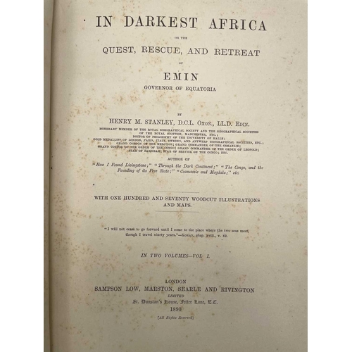 318 - HENRY M. STANLEY. 'In Darkest Africa'. Vol I of II, contemporary half leather, rubbed and bumped wit... 