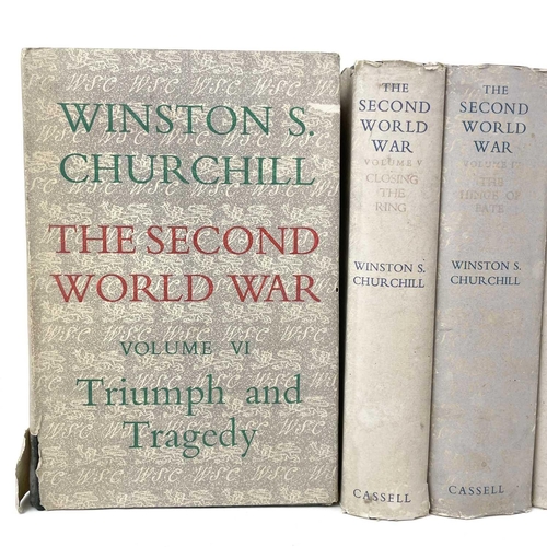 327 - WINSTON S. CHURCHILL. 'The Second World War'. Six vols, first editions, original cloth, dj lacking f... 