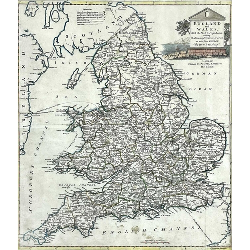 426 - PETER BELL. 'England and Wales, With the Post & Cross Roads,' copper engraved map, hand coloured bor... 