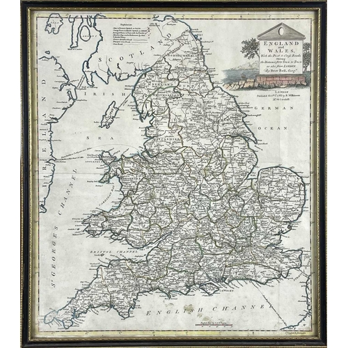 426 - PETER BELL. 'England and Wales, With the Post & Cross Roads,' copper engraved map, hand coloured bor... 