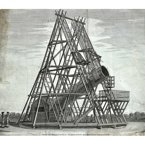 439 - 'View of Herschel's Forty Foot Telescope'. An 18th century engraving, water damage top left, small t... 