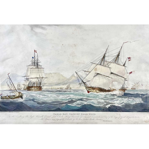 447 - T. SUTHERLAND after W. J. HUGGINS. 'Table Bay, Cape of Good Hope,' Hand coloured aquatint, framed an... 