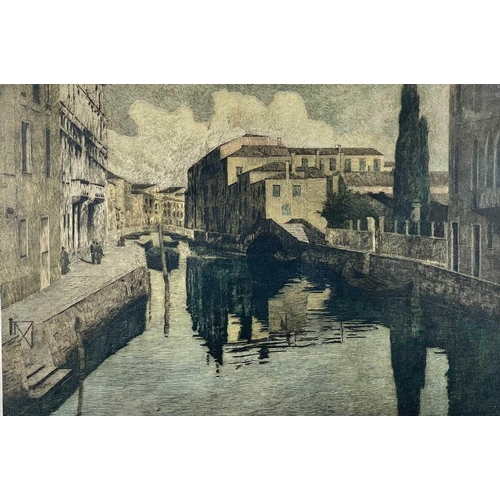 448 - ANGELO ROSSINI (1871-1939). 'Un Rio Veneziano' etching. Hand coloured lithograph, signed and inscrib... 