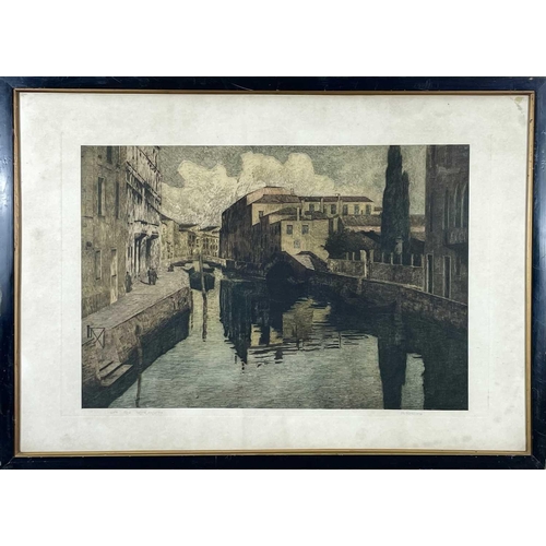 448 - ANGELO ROSSINI (1871-1939). 'Un Rio Veneziano' etching. Hand coloured lithograph, signed and inscrib... 