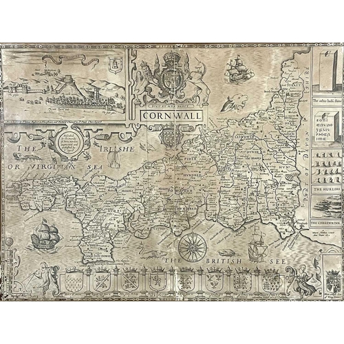 449 - John Speed. 'Cornwall,' copper engraved map. In a fair condition, tonning all over, centre fold, sma... 