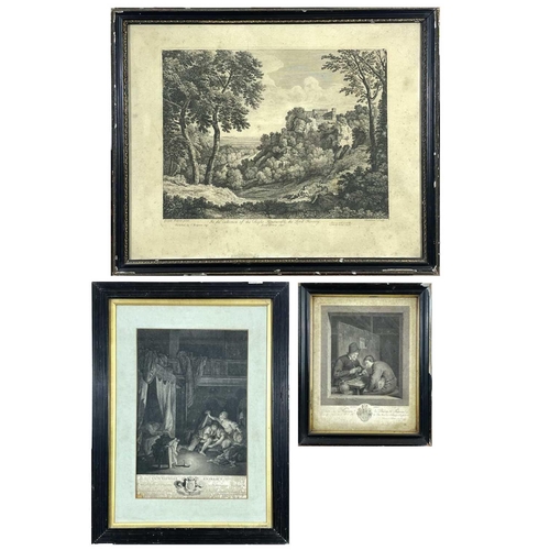 462 - Three mid 18th century framed engravings. Chatelain after Gaspar Poussin, 'A Country Scene,' copper ... 