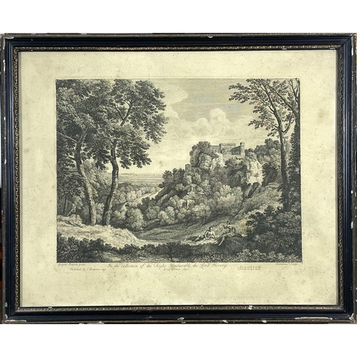 462 - Three mid 18th century framed engravings. Chatelain after Gaspar Poussin, 'A Country Scene,' copper ... 