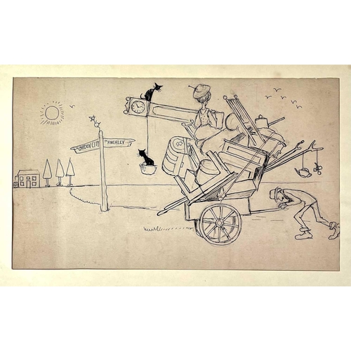 464 - An original sketch attributed to W. Heath-Robinson. 'Mr Charles Lee migrates to Letchworth,' Ink on ... 