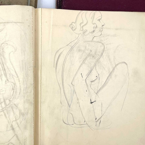 55 - Five late 19th century sketchbooks. A mix of watercolour, charcoal and graphite, the artist having a... 