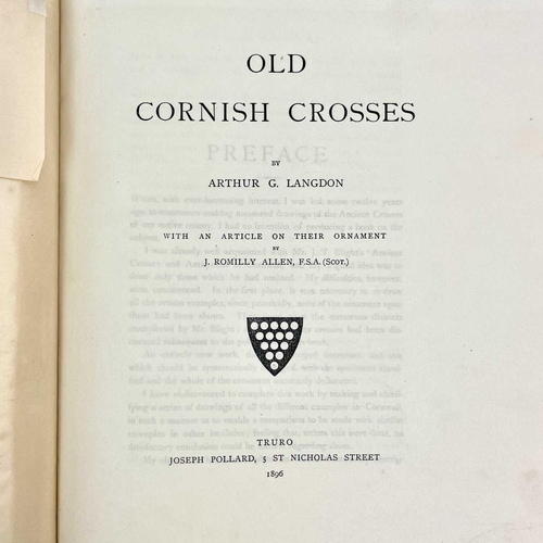 73 - ARTHUR G. LANGDON. 'Old Cornish Crosses'. Large paper edition, signed by author, 37/54, original clo... 