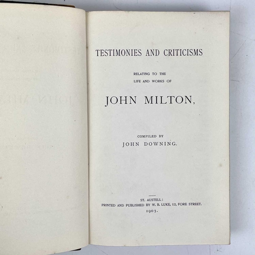 77 - Cornish publisher interest. JOHN DOWNING. 'Testimonies and Criticisms Relating to the Life and Works... 