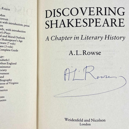 8 - Signed A. L. Rowse A. L. ROWSE. 'Discovering Shakespeare: A Chapter in Literary History,' signed, fi... 