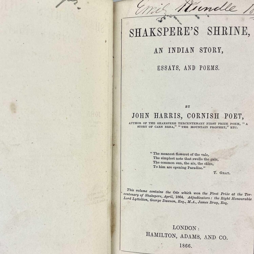 84 - Cornish poetry interest. JOHN HARRIS. 'Shakspere's Shrine, An Indian Story, Essays, and Poems,' orig... 