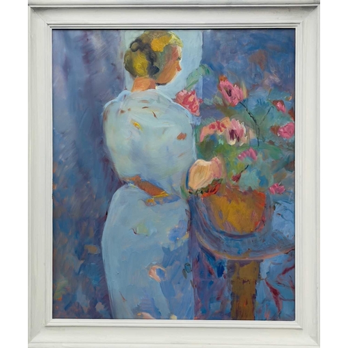 1 - Rose HILTON (1931-2019) Girl in Dressing Gown Oil on canvas, signed, inscribed and further signed to... 