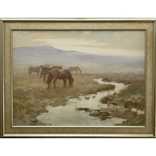 125 - Charles Walter SIMPSON (1885-1971) Dartmoor Ponies Oil on board, Signed, labeled to verso, 52x78cm