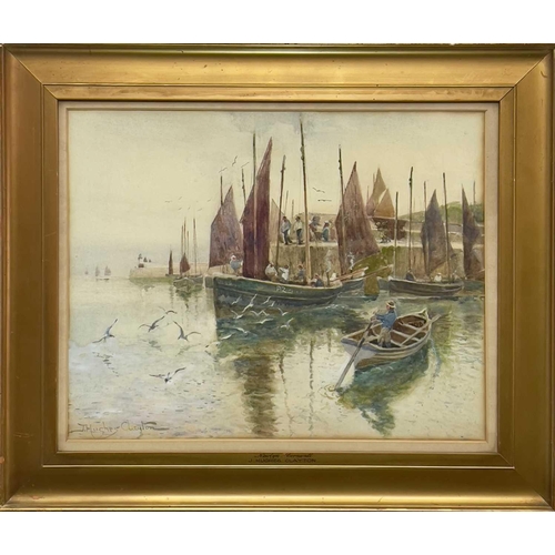 165 - J Hughes Clayton (1891-1929) Boats in Newlyn Harbour Watercolour, signed, 36 x 45cm.