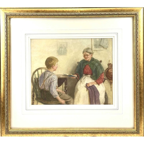 210 - Frederick James McNamara EVANS (1859-c.1929) The Lesson Watercolour Signed 27x33cm