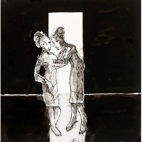 257 - John BARNICOAT (1924-2013) Two Women, circa 2001 Four works Ink and wash Each image size approximate... 