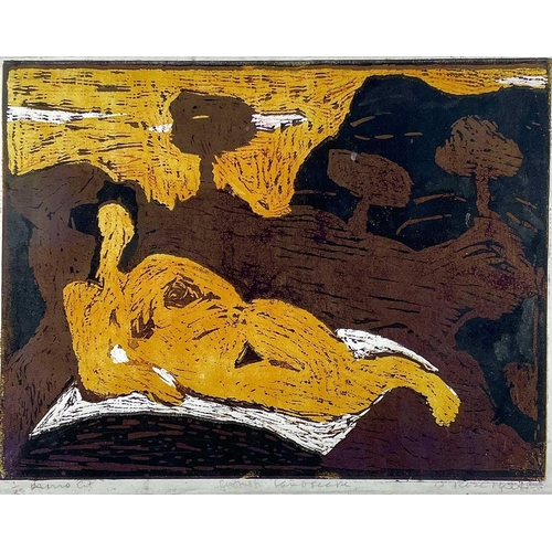 272 - Rose HILTON (1931-2019) Reclining Figure in a Cornish Landscape  Linocut Signed and inscribed Number... 