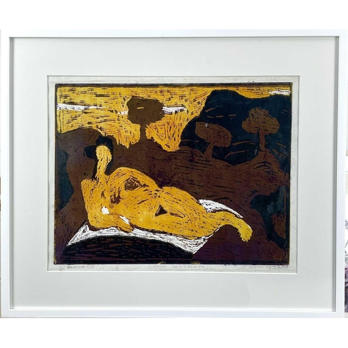 272 - Rose HILTON (1931-2019) Reclining Figure in a Cornish Landscape  Linocut Signed and inscribed Number... 